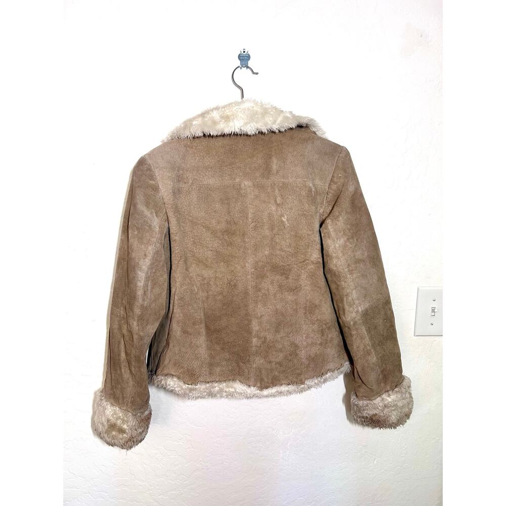 Women’s Small Vintage Y2K Tan Suede Leather Cropped Afghan Penny Lane Jacket - Picture 3 of 13